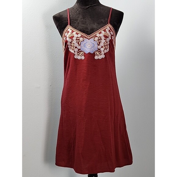 Blue Rain Slip Dress Medium Floral Embroidered Boho Hippie Indie Lined Halter - Picture 1 of 13